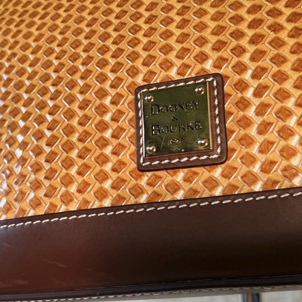 Dooney & Bourke Brown and Tan Woven Leather Satchel with Crossbody Strap - Picture 3 of 5